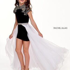 Rachel Allan Black Dress with Silver Embellishments and White Skirt